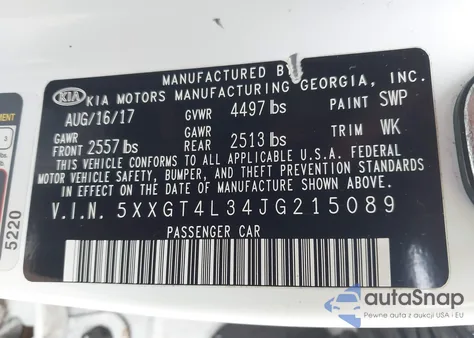 2018 Kia Optima S из США, поврежденный, VIN 5XXGT4L34JG215089